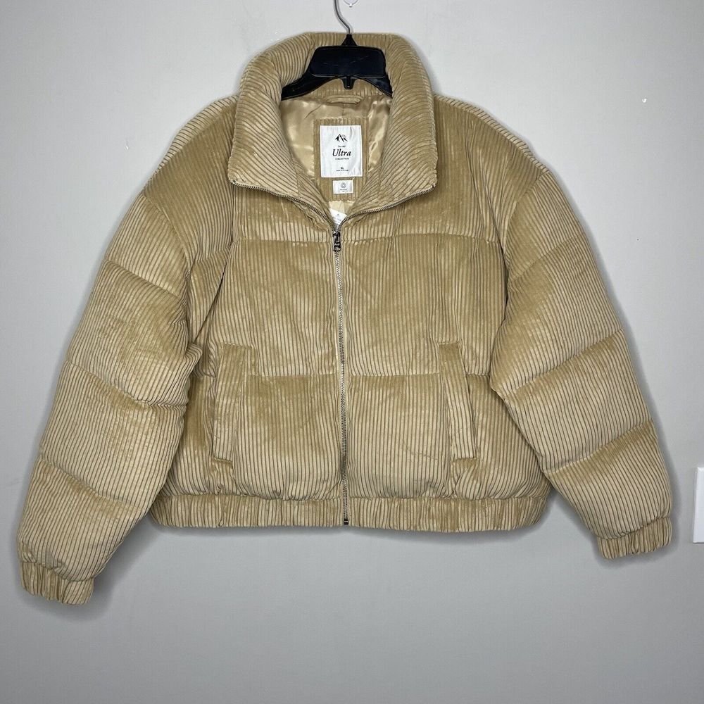 ABERCROMBIE & FITCH Womens Ultra Mini Puffer Jacket NEW Light Brown Corduroy XL - Picture 3 of 11